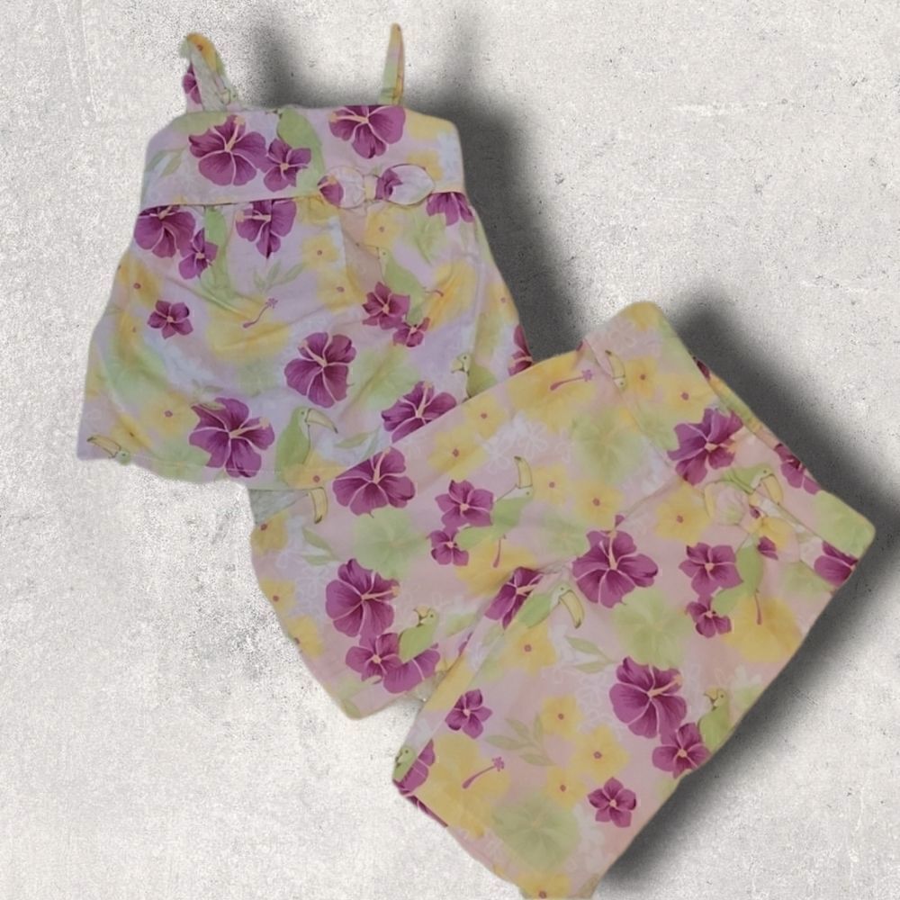 JANIE AND JACK 2-PIECE FLORAL CAPRI AND TANK TOP SET, SIZE 6-12 MONTHS